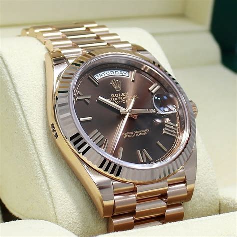 rolex daydate everose chocolat dail leather|rolex everose gold day date.